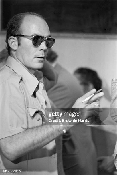 American journalist and author Hunter S Thompson at the Democratic National Convention, New York, New York, July 15, 1976.