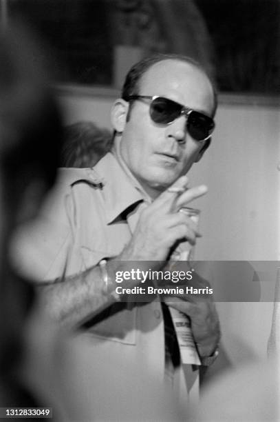 American journalist and author Hunter S Thompson at the Democratic National Convention, New York, New York, July 15, 1976.