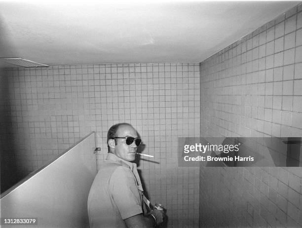 American journalist and author Hunter S Thompson at the Democratic National Convention, New York, New York, July 15, 1976.