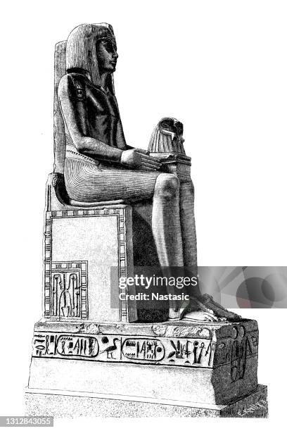seti ii (or sethos ii), pharaoh of egypt, reigned 1204 - 1198 bc. wood engaving after an ancient sandstone statue (thebes, ca. 1215 bc) in the british museum, london, - pharaoh stock illustrations