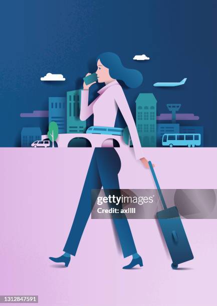 ilustraciones, imágenes clip art, dibujos animados e iconos de stock de mujer viaje de negocios - actitud femenina