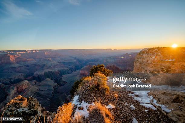 High Dynamic Range view of the sunrise at Hopi Point at the south rim of the Grand Canyon on January 10, 2021 in Grand Canyon Village, Arizona.