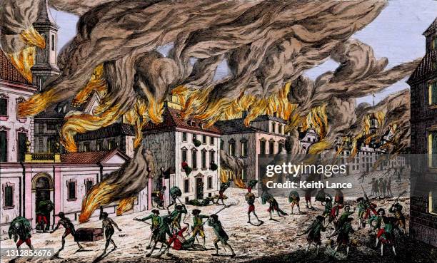 great fire of new york of 1776 - revolutionary war stock illustrations