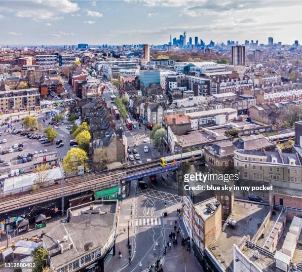 the london borough of hackney from a high angle viewpoint - hackney london stock pictures, royalty-free photos & images