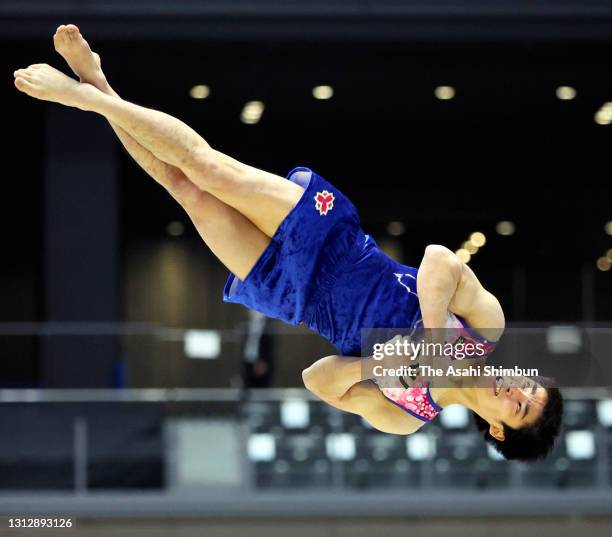 Kenzo Shirai competes in the Floor during the men's qualification on day two of the 75th All Japan Artistic Gymnastics All Around Championships at...