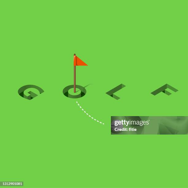 vector illustration of lettering  subsidence effect ,isometric view of typography of word golf - golf icon stock illustrations