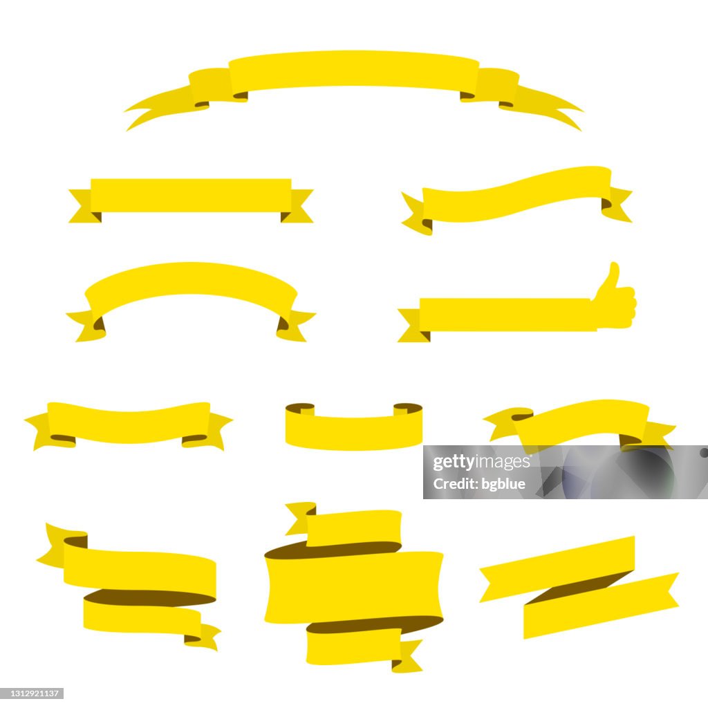 Yellow Ribbon Spinning Set Of Yellow Ribbons Banners Design Elements On White Background High ...