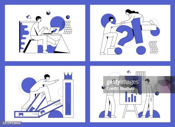 teamwork illustrations - young man using computer stock illustrations