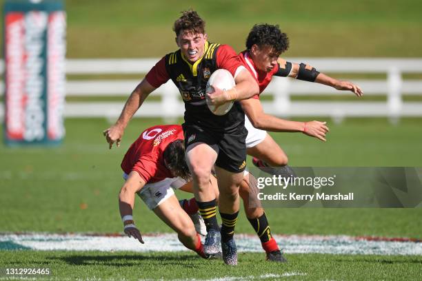 Josh Jcaomb of the Chiefs makes a break during the Super Rugby Aotearoa Under 20 Competition match between the NZ Barbarians and the Chiefs at Owen...