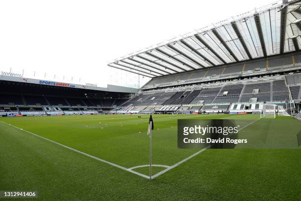 General view inside the stadium prior to the Premier League match between Newcastle United and West Ham United at St. James Park on April 17, 2021 in...
