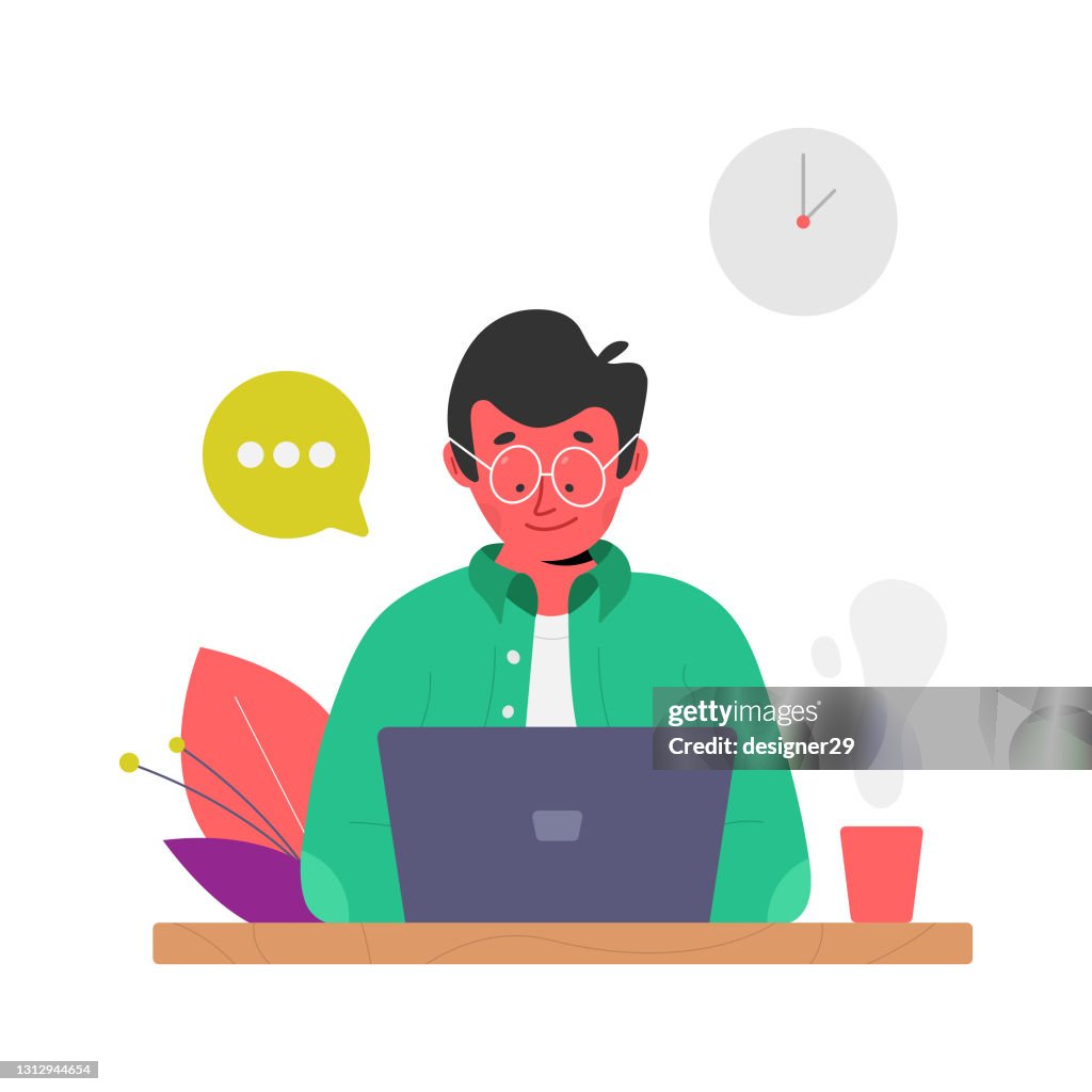 自由職業者在白色背景上進行平面設計。