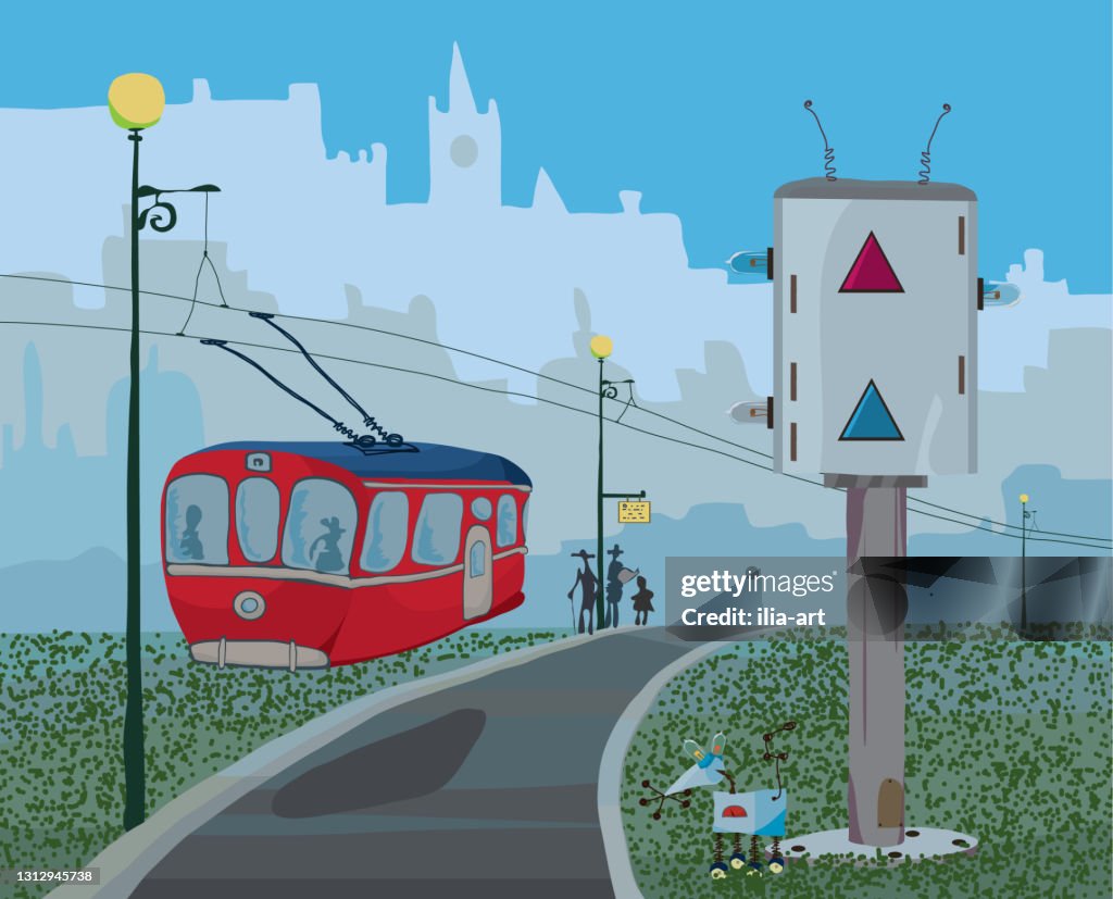 Flying trolleybuses somewhere in an alternate reality