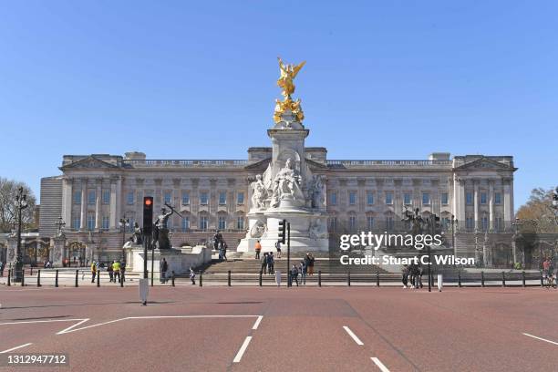 General view of Buckingham Palace on April 17, 2021 in London, England. The Duke of Edinburgh travelled extensively during his Royal Naval service....