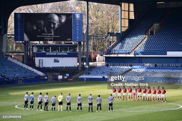 Players and Officials observe two minutes of silence prior to kick off in memory of Prince Philip, Duke of Edinburgh during the Sky Bet Championship...