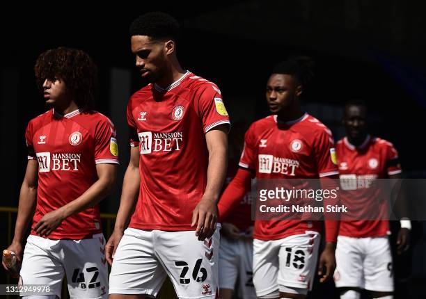 Players of Bristol City walk out to the field of play prior to the Sky Bet Championship match between Sheffield Wednesday and Bristol City at...