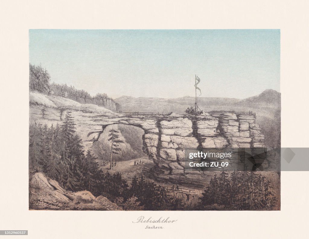 Pravčická brána (German: Prebischtor), Czech Republic, chromolithograph, published in 1868