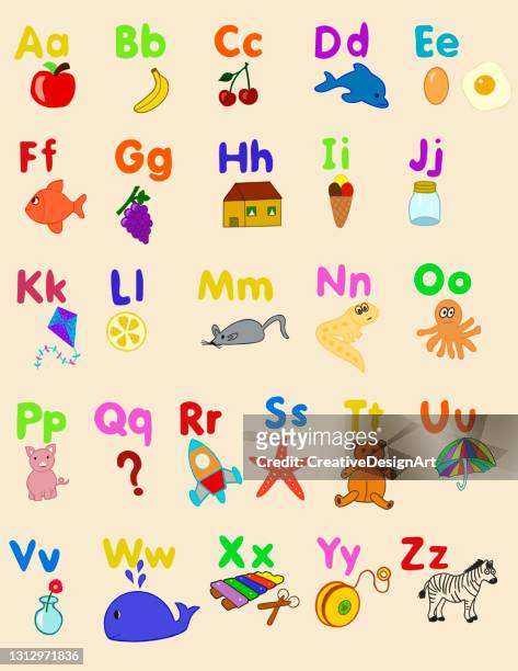  Lindo Conjunto De Alfabeto Con Símbolos De Dibujos Animados Para Niños Ilustración de stock