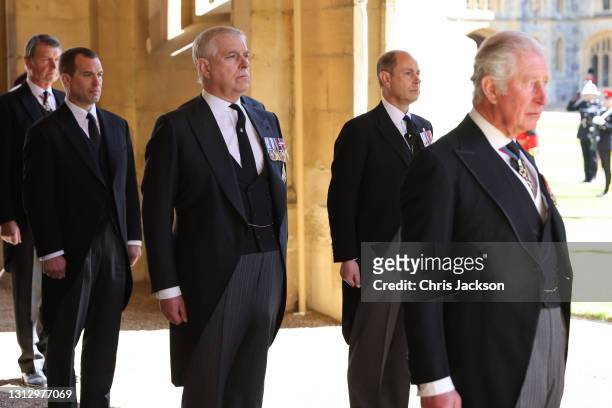 Vice-Admiral Sir Timothy Laurence, Peter Phillips, Prince Andrew, Duke of York, Prince Edward, Earl of Wessex and Prince Charles, Prince of Wales...