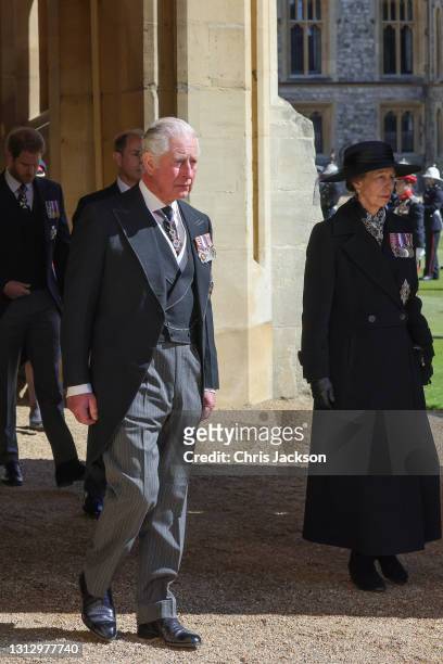 Prince Harry, Duke of Sussex, Prince Edward, Earl of Wessex, Prince Charles, Prince of Wales and Princess Anne, Princess Royal during the funeral of...