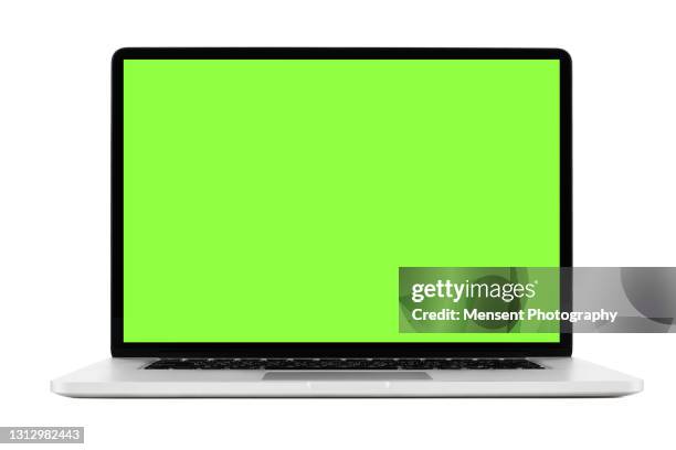 laptop isolated mockup with white screen isolated on white background - chroma key fotografías e imágenes de stock