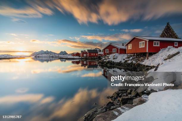 svolvaer in winter, lofoten, norway. - austvagoy stock-fotos und bilder