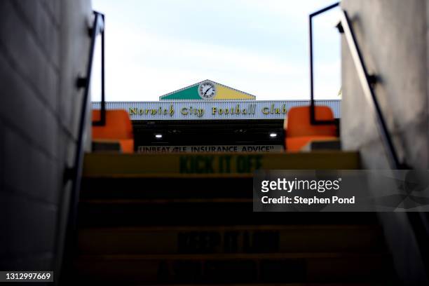 General view of the stadium ahead of the Sky Bet Championship match between Norwich City and AFC Bournemouth at Carrow Road on April 17, 2021 in...