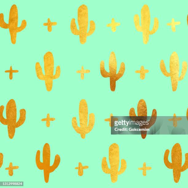 gold hand gezeichnet kaktus nahtlose muster. hand gezeichnet goldfolie kaktus isoliert. floral tropischen sommer hintergrund. partei-flyer-vorlage. design-element zum verkauf banner, poster, etiketten und einladungskarten. - mexican flower pattern stock-grafiken, -clipart, -cartoons und -symbole