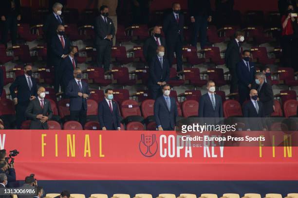 Felipe VI, King of Spain, and Pedro Sanchez, President of the Goverment of Spain, are seen during the Copa del Rey Final match between Athletic Club...
