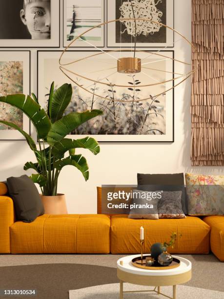 gemütliches wohnzimmer - modern art interior stock-fotos und bilder