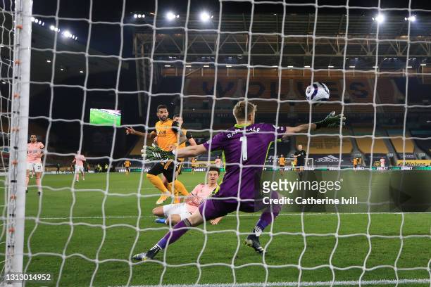 Willian Jose of Wolverhampton Wanderers scores his team's first goal during the Premier League match between Wolverhampton Wanderers and Sheffield...