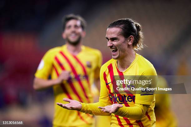 Antoine Griezmann of FC Barcelona celebrates a goal but following a VAR the goal is disallowed due to an earlier off-side, during the Copa del Rey...