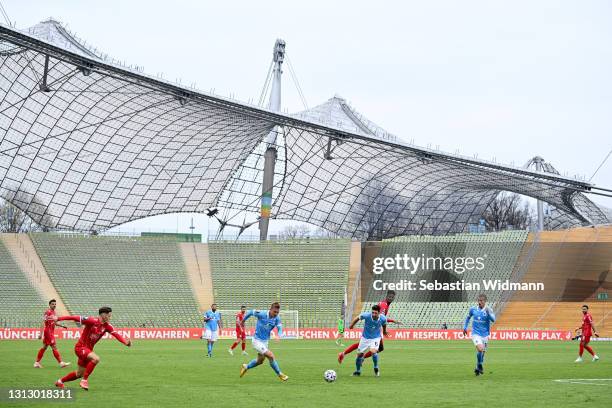 General view during the 3. Liga match between Türkgücü München and TSV 1860 München at Olympiastadion on April 17, 2021 in Munich, Germany.