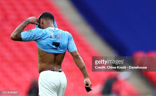 Raheem Sterling of Manchester City reacts after the Semi Final of the Emirates FA Cup match between Manchester City and Chelsea FC at Wembley Stadium...
