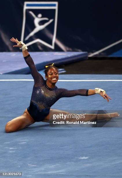 Sierra Brooks of the Michigan Wolverines competes in the floor exercise during the 2021 NCAA Division I Women's Gymnastics Championship at Dickies...