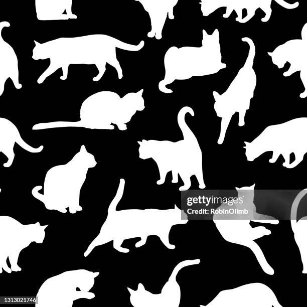 black and white cats seamless pattern - lay flat background stock illustrations