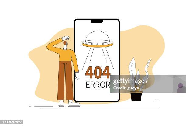 stockillustraties, clipart, cartoons en iconen met 404 fout, mobiele telefoon programma fout, webpagina kan niet worden geopend. - 404 error