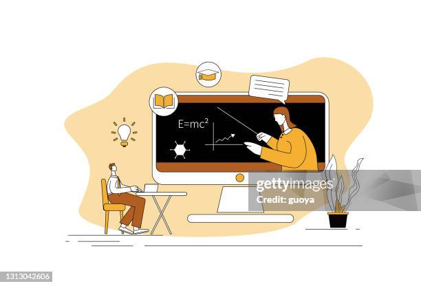 stay at home, network online distance learning, video teaching. - man computer stock illustrations