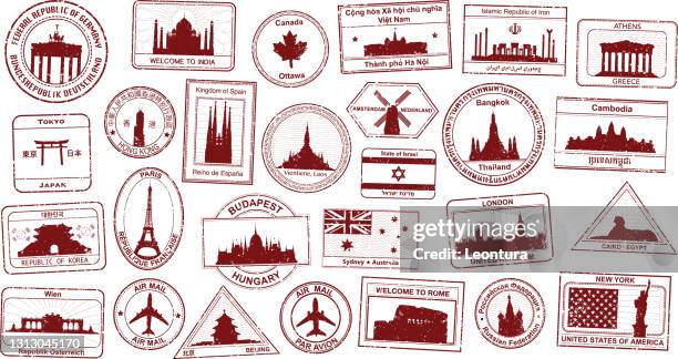 illustrations, cliparts, dessins animés et icônes de timbres passeport - statue de la liberté