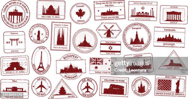 passport stamps - budapest stock illustrations