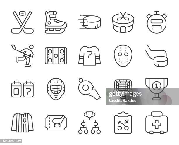 ice hockey - light line icons - ice hockey field stock illustrations