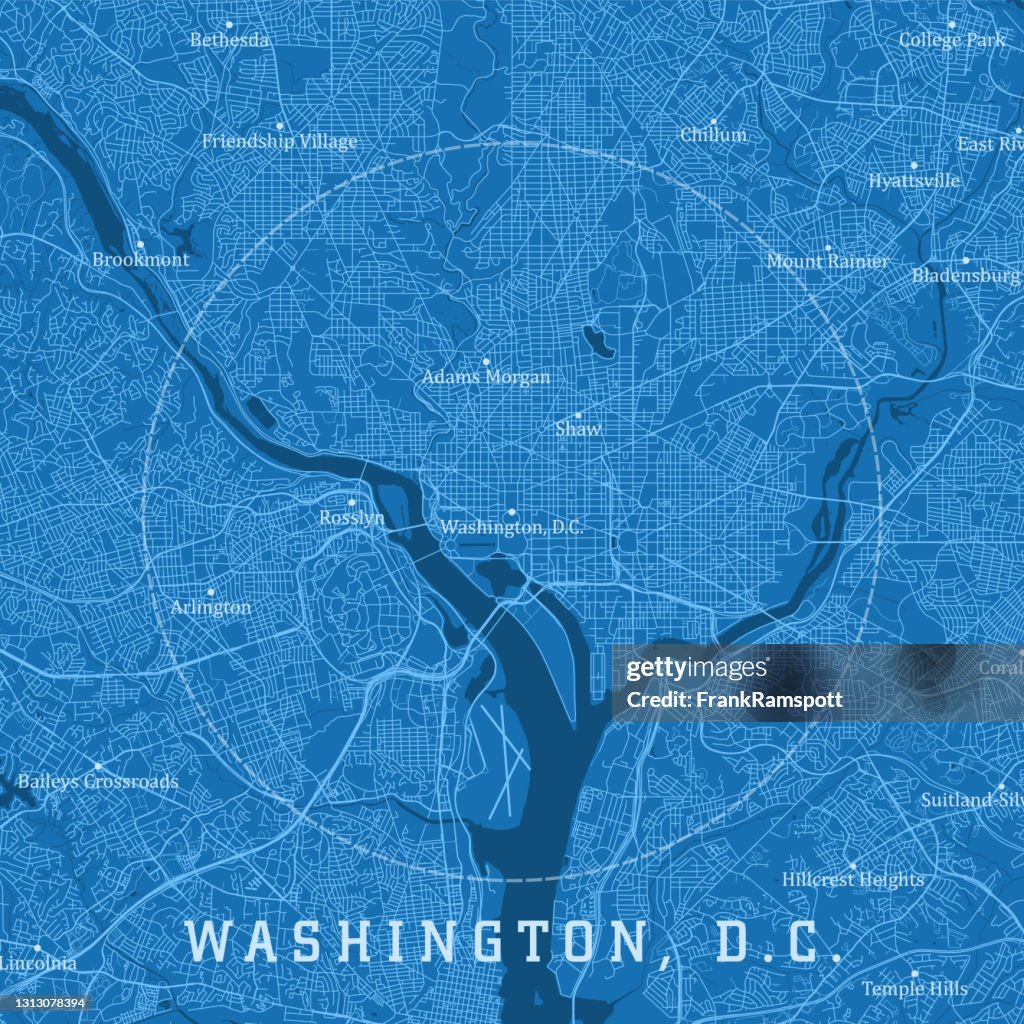 Washington DC City Vector Road Map Blue Text