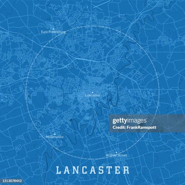 lancaster pa city vektor straßenkarte blauer text - lancaster stock-grafiken, -clipart, -cartoons und -symbole