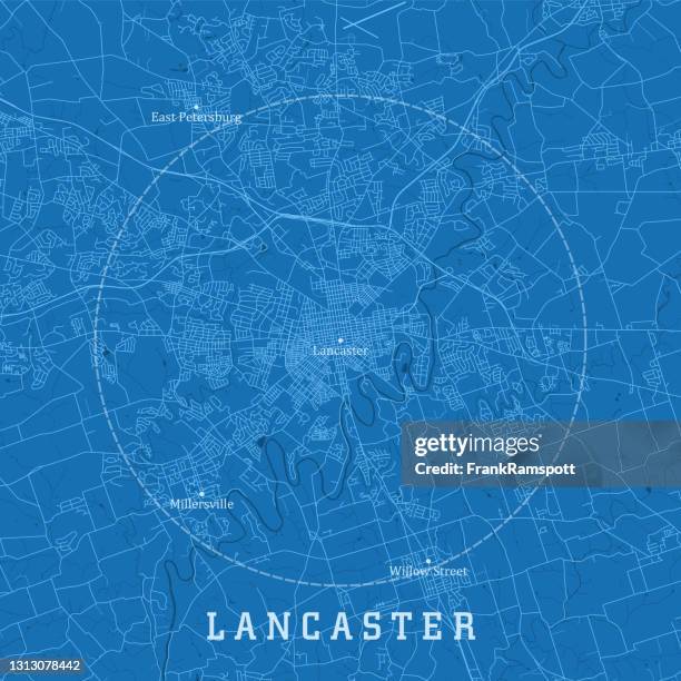 ilustraciones, imágenes clip art, dibujos animados e iconos de stock de lancaster pa ciudad vector road map texto azul - condado de lancaster pensilvania