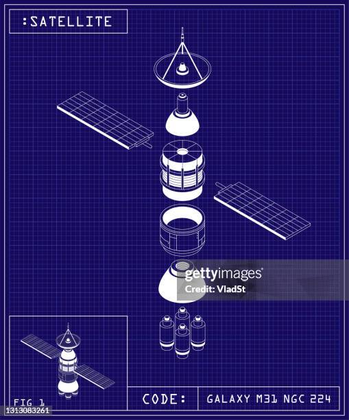 satellite blueprint radar spacecraft outer space exploration technology - satellite dish drawing stock illustrations