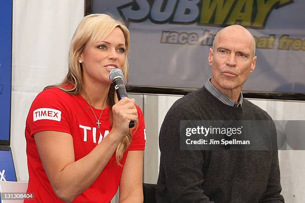 Jennie Finch and Mark Messier attend a press conference at Marathon Pavilion in Central Park on November 3, 2011 in New York City.