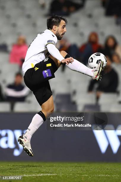 Benat Etxebarria of the Bulls controls the ball during the A-League match between Macarthur FC and the Newcastle Jets at Campbelltown Stadium, on...