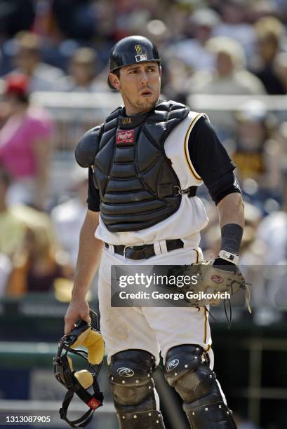 Catcher Humberto Cota of the Pittsburgh Pirates looks on from the field during a Major League Baseball game against the Cincinnati Reds at PNC Park...