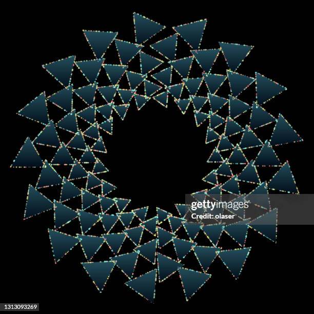 glass triangles with glowing edges on black - low orbit stock illustrations