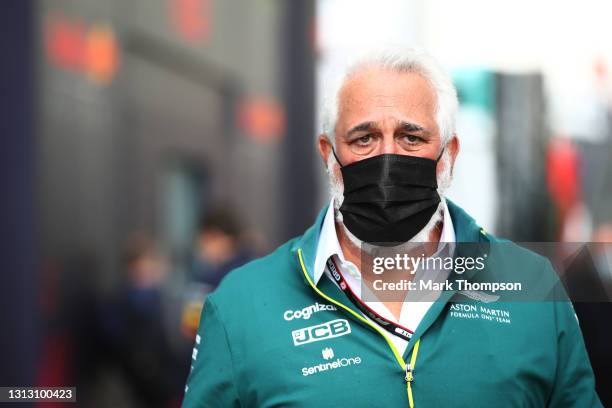 Owner of Aston Martin F1 Team Lawrence Stroll walks in the Paddock ahead of the F1 Grand Prix of Emilia Romagna at Autodromo Enzo e Dino Ferrari on...