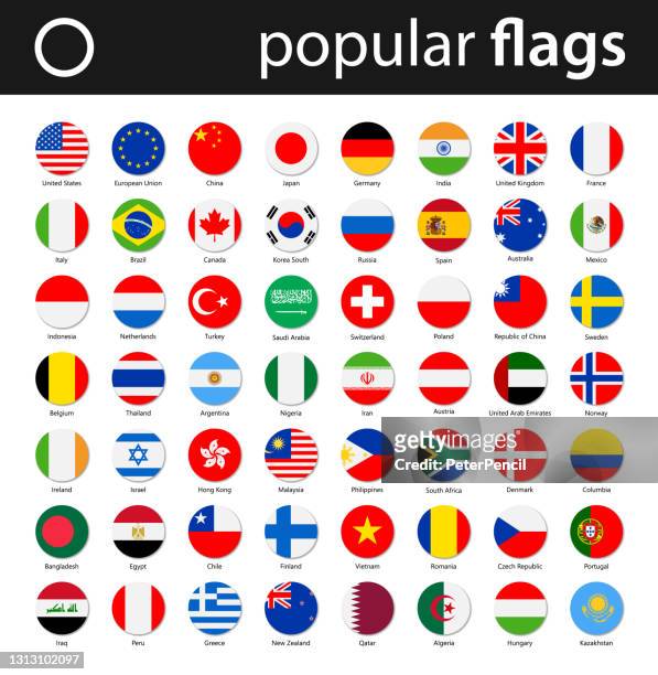 world flags - vector round flat icons - most popular - most popular flag icon stock illustrations